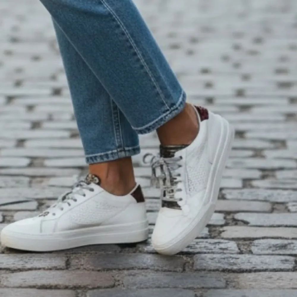 P448 Bali White Designer Sneakers With Brick Red Heel